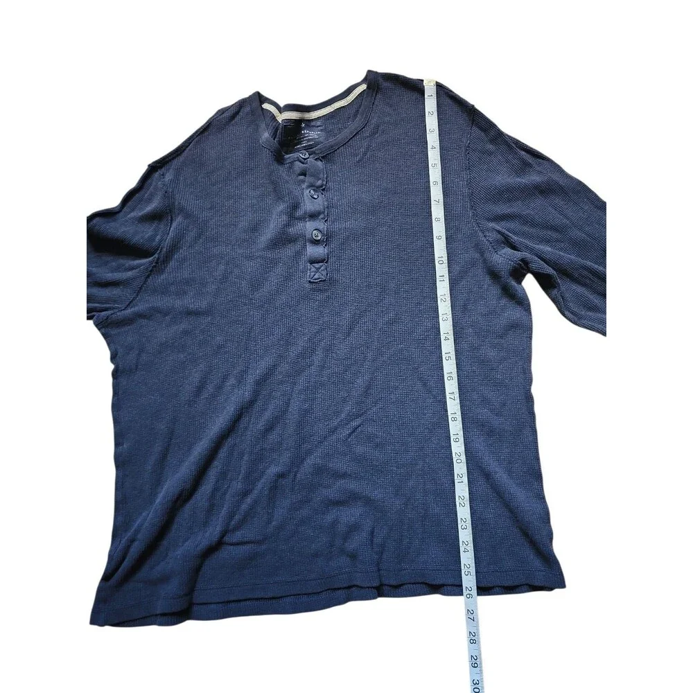Banana Republic Y2K Henley Pullover Mens L Washed Navy Waffle Knit 3 Button